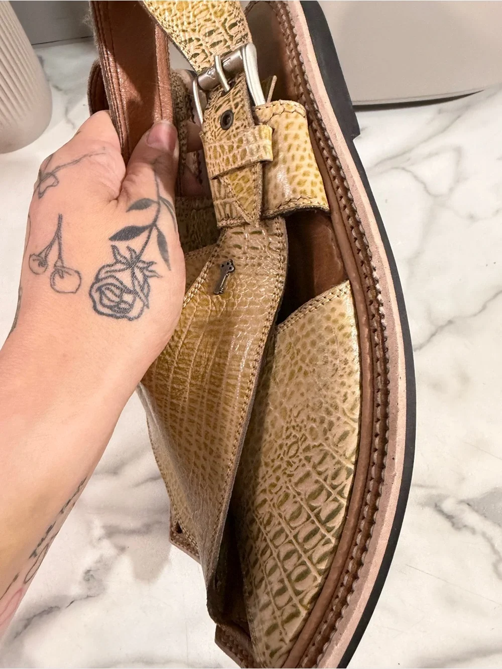 Handcrafted Men's Leather Peshawari Sandals in Tan Croc-Emboss